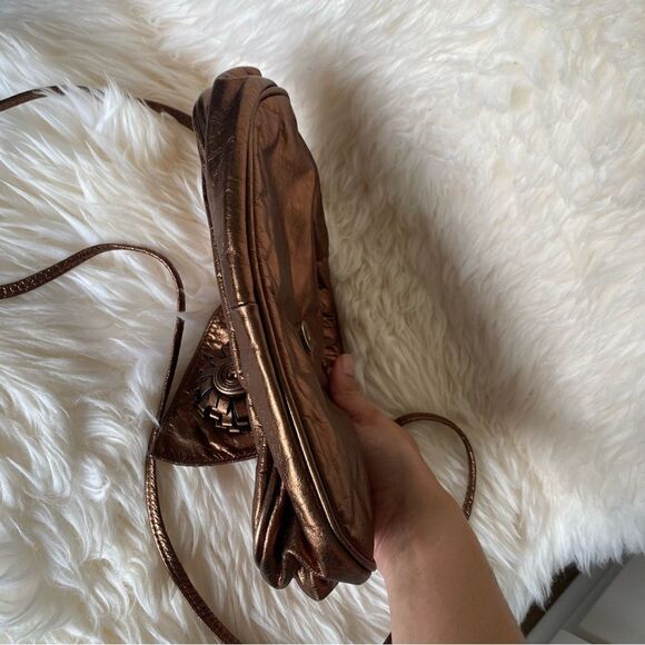 Bronze Metallic Leather Crossbody Evening Bag Bags by Pinky - Picture 4 of 7